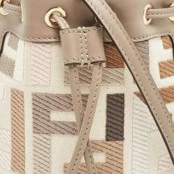 Pre Owned Fendi Beige Zucca Ricamo Canvas and Leather Mini Mon Tresor Bucket Bag