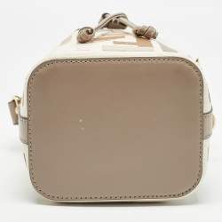 Pre Owned Fendi Beige Zucca Ricamo Canvas and Leather Mini Mon Tresor Bucket Bag