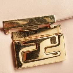 Pre Owned Fendi Peach Leather Mini Be Baguette Flap Shoulder Bag