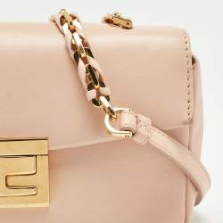 Pre Owned Fendi Peach Leather Mini Be Baguette Flap Shoulder Bag
