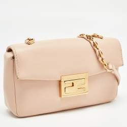 Pre Owned Fendi Peach Leather Mini Be Baguette Flap Shoulder Bag