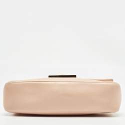 Pre Owned Fendi Peach Leather Mini Be Baguette Flap Shoulder Bag