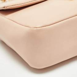 Pre Owned Fendi Peach Leather Mini Be Baguette Flap Shoulder Bag