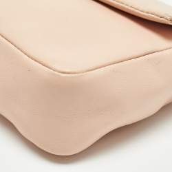 Pre Owned Fendi Peach Leather Mini Be Baguette Flap Shoulder Bag