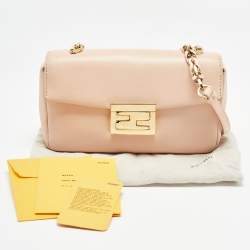 Pre Owned Fendi Peach Leather Mini Be Baguette Flap Shoulder Bag