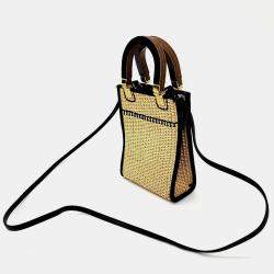 Fendi Black & Neutrals Raffia Mini Raffia Sunshine Shopper Bucket Bag
