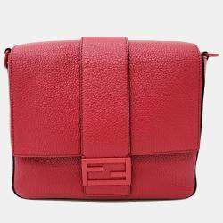 Fendi Baguette Red Leather Medium Messenger Bag 