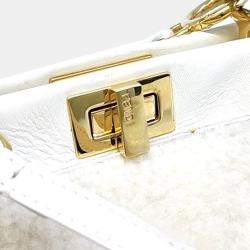 Fendi White Shearling Shiny Nappa Mini Peekaboo Iconic Satchel Bag