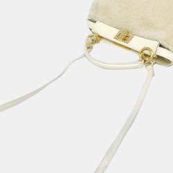 Fendi White Shearling Shiny Nappa Mini Peekaboo Iconic Satchel Bag