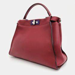 Fendi Burgundy Leather Regular Monster Peekaboo Bag 