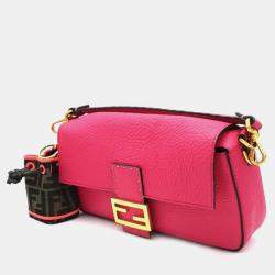 Fendi Piink Leather Selleria Baguette Bag w/ Montresor Bag Charm