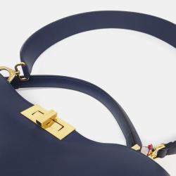 Pre Owned Fendi Navy Blue Leather Peekaboo Essentially Large Top Handle Bag