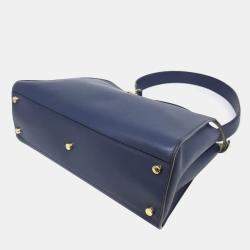 Pre Owned Fendi Navy Blue Leather Peekaboo Essentially Large Top Handle Bag
