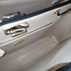 Pre Owned Fendi Navy Blue Leather Peekaboo Essentially Large Top Handle Bag