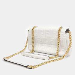 Fendi White Zucca Embossed Leather Baguette Bag 