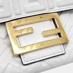 Fendi White Zucca Embossed Leather Baguette Bag 