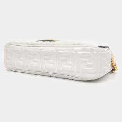 Fendi White Zucca Embossed Leather Baguette Bag 