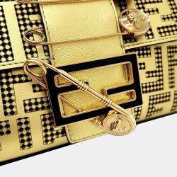 Fendi X Versace Limited Edition Gold Leather Baguette Shoulder Bag
