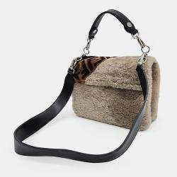 Pre Owned Fendi Multicolor Shearling Kan Crossbody Bag