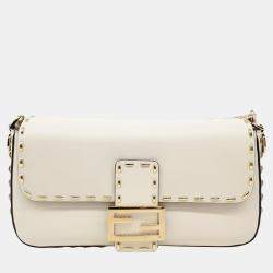 Fendi Ivory Leather Baguette Shoulder Bag