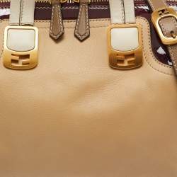 Pre Owned Fendi Red/Beige Patent and Leather Chameleon Satchel 