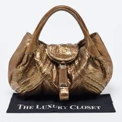 Pre Owned Fendi Gold Python and Metal Mesh Spy Hobo