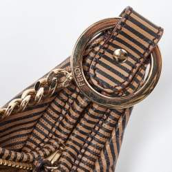 Fendi Brown/Black Stripe Perforated Leather Chef Chain Hobo