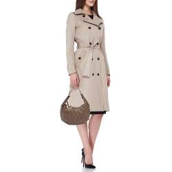 Fendi Brown/Black Stripe Perforated Leather Chef Chain Hobo