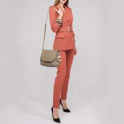 Pre Owned Fendi Beige Leather Flap Crossbody Bag