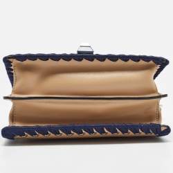 Pre Owned Fendi Brown/Blue Leather Studded Mini Kan I Ribbon Whipstitch Shoulder Bag