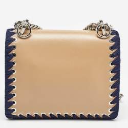 Pre Owned Fendi Brown/Blue Leather Studded Mini Kan I Ribbon Whipstitch Shoulder Bag