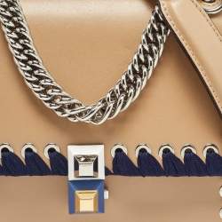 Pre Owned Fendi Brown/Blue Leather Studded Mini Kan I Ribbon Whipstitch Shoulder Bag