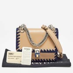 Pre Owned Fendi Brown/Blue Leather Studded Mini Kan I Ribbon Whipstitch Shoulder Bag
