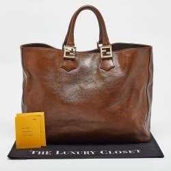 Pre Owned Fendi Brown Leather Twins Tote
