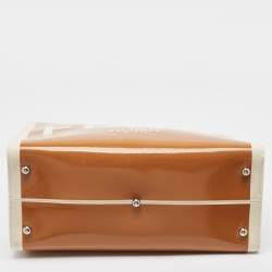 Pre Owned Fendi Brown/Off White Canvas and Patent Leather Medium Sunshine Shopper Tote