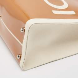 Pre Owned Fendi Brown/Off White Canvas and Patent Leather Medium Sunshine Shopper Tote