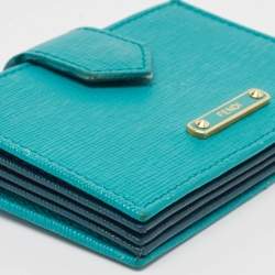 Fendi Green/Teal Leather Elite Accordion Card Holder