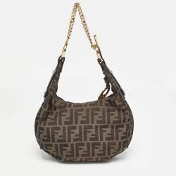 Pre Owned Fendi Tobacco Zucca Canvas and Leather Small Chef Chain Link Hobo