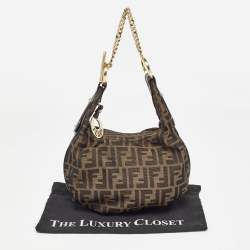 Pre Owned Fendi Tobacco Zucca Canvas and Leather Small Chef Chain Link Hobo