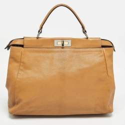 Pre Owned Fendi Tan Leather Large Peekaboo Top Handle Bag