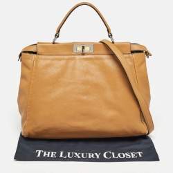 Pre Owned Fendi Tan Leather Large Peekaboo Top Handle Bag