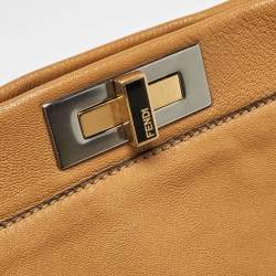 Pre Owned Fendi Tan Leather Large Peekaboo Top Handle Bag