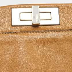 Pre Owned Fendi Tan Leather Large Peekaboo Top Handle Bag