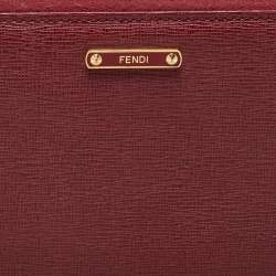 Pre Owned Fendi Red Leather Elite Zip Around Wallet