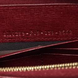 Pre Owned Fendi Red Leather Elite Zip Around Wallet