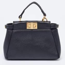 Fendi Black Leather Micro Peekaboo Top Handle Bag