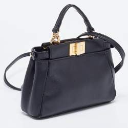 Fendi Black Leather Micro Peekaboo Top Handle Bag