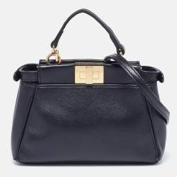 Fendi Black Leather Micro Peekaboo Top Handle Bag