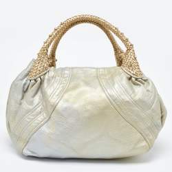 Pre Owned Fendi Metallic Gold Textured Leather Spy Hobo
