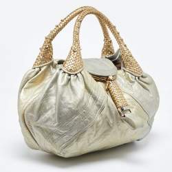 Pre Owned Fendi Metallic Gold Textured Leather Spy Hobo